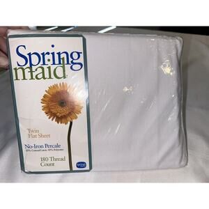 Spring Maid Twin Flat Sheet 180 Thread Count Pinafore White Made In USA Vintage